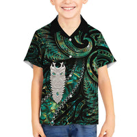 New Zealand Aotearoa Kid Hawaiian Shirt Maori Tane Te Waiora Paua Shell Glitter Green LT05 Kid Green - Polynesian Pride