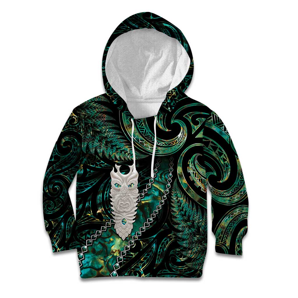New Zealand Aotearoa Kid Hoodie Maori Tane Te Waiora Paua Shell Glitter Green LT05 Hoodie Green - Polynesian Pride