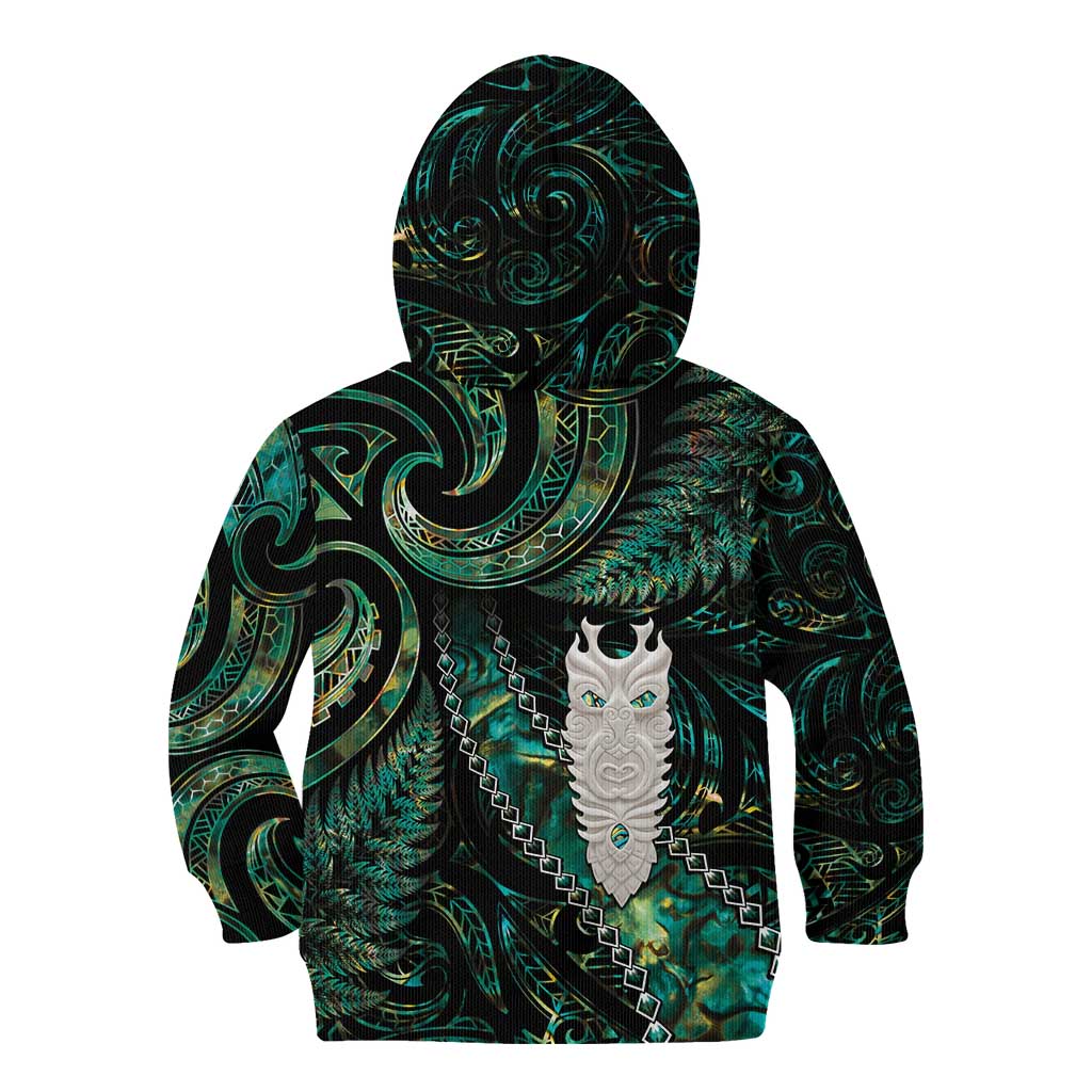 New Zealand Aotearoa Kid Hoodie Maori Tane Te Waiora Paua Shell Glitter Green LT05 - Polynesian Pride