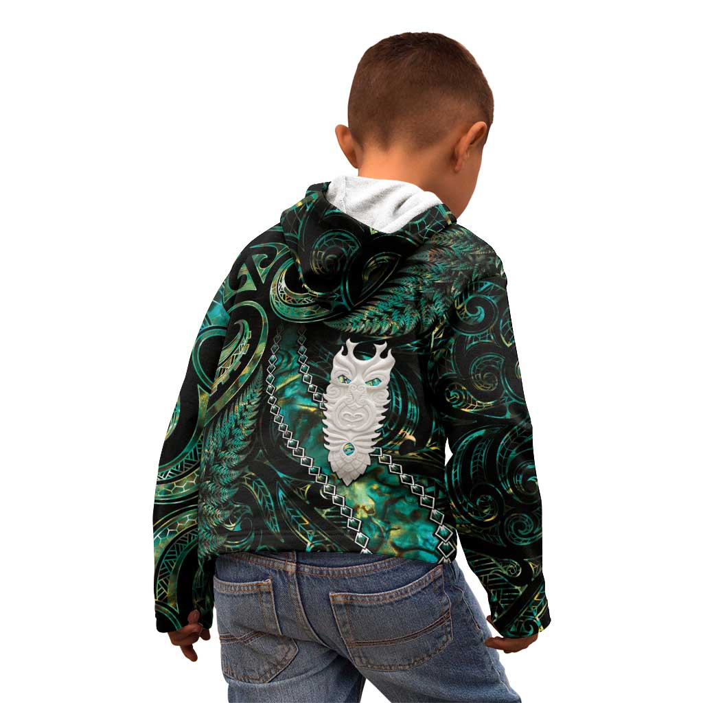 New Zealand Aotearoa Kid Hoodie Maori Tane Te Waiora Paua Shell Glitter Green LT05 - Polynesian Pride