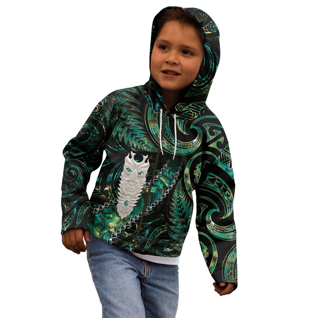 New Zealand Aotearoa Kid Hoodie Maori Tane Te Waiora Paua Shell Glitter Green LT05 - Polynesian Pride