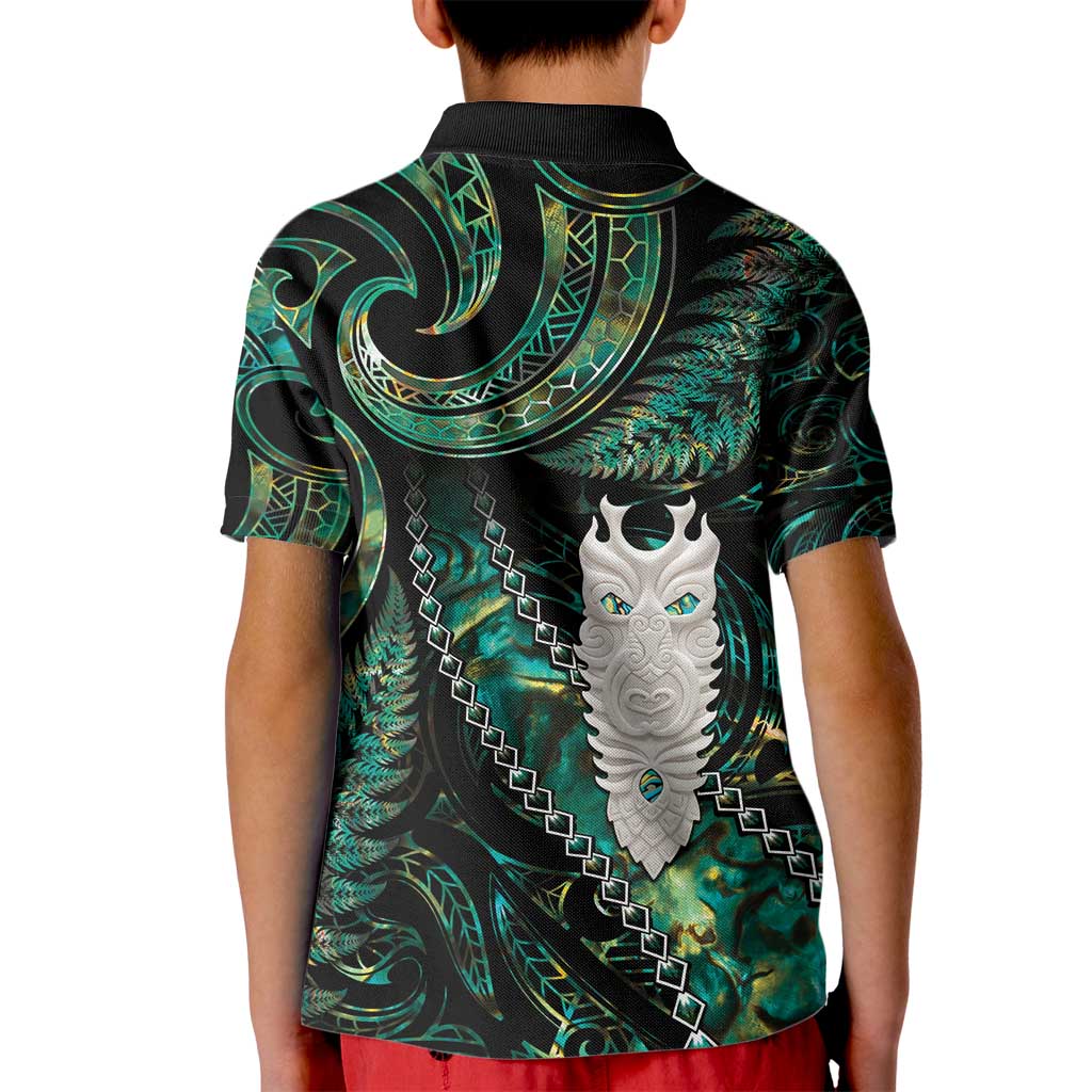New Zealand Aotearoa Kid Polo Shirt Maori Tane Te Waiora Paua Shell Glitter Green LT05 - Polynesian Pride