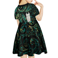 New Zealand Aotearoa Kid Short Sleeve Dress Maori Tane Te Waiora Paua Shell Glitter Green LT05 - Polynesian Pride