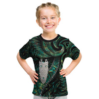 New Zealand Aotearoa Kid T Shirt Maori Tane Te Waiora Paua Shell Glitter Green LT05 Green - Polynesian Pride