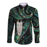 New Zealand Aotearoa Long Sleeve Button Shirt Maori Tane Te Waiora Paua Shell Glitter Green LT05 Unisex Green - Polynesian Pride