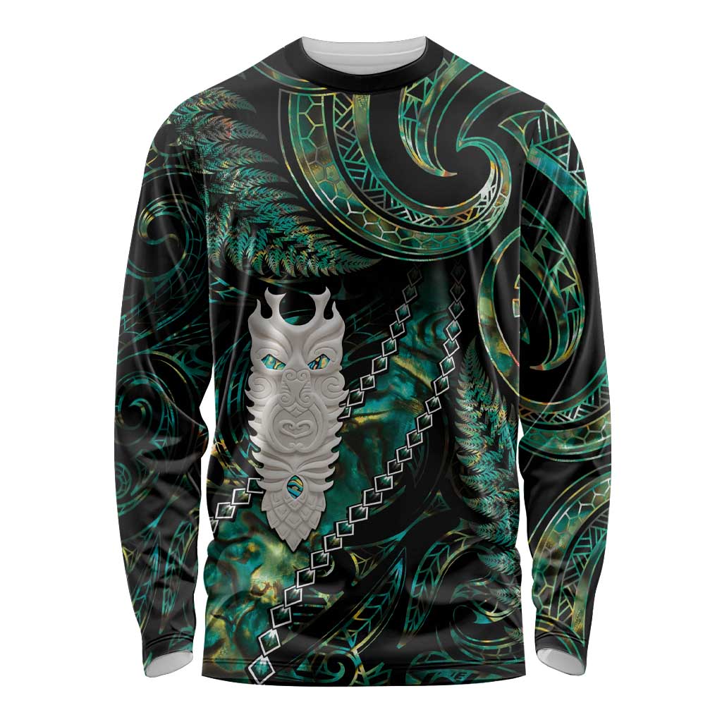 New Zealand Aotearoa Long Sleeve Shirt Maori Tane Te Waiora Paua Shell Glitter Green LT05 Unisex Green - Polynesian Pride