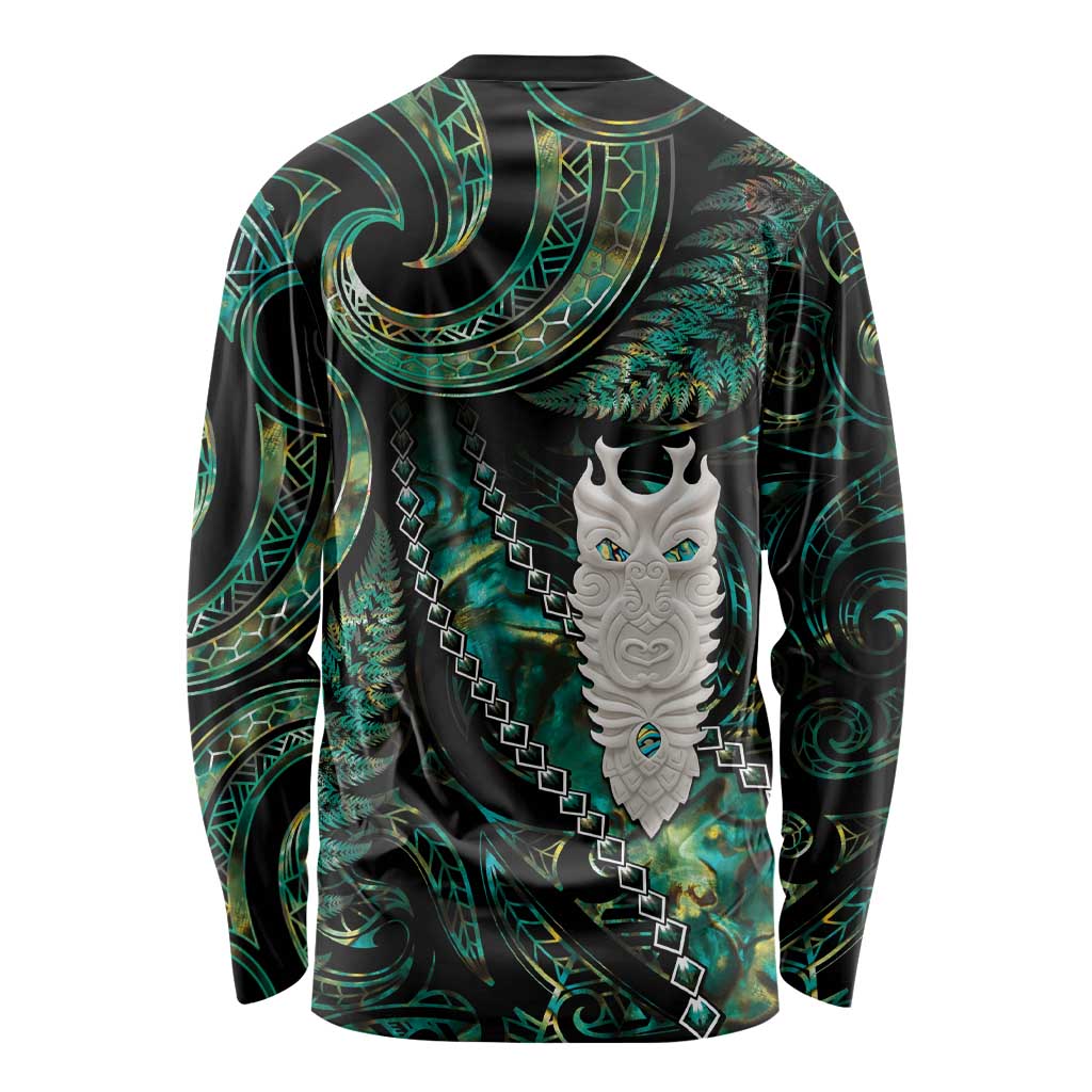 New Zealand Aotearoa Long Sleeve Shirt Maori Tane Te Waiora Paua Shell Glitter Green LT05 - Polynesian Pride