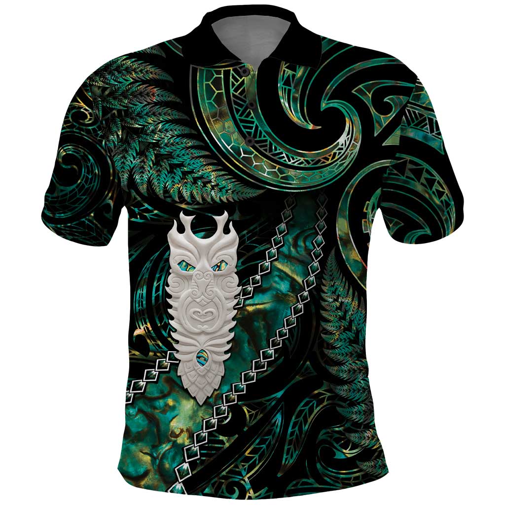New Zealand Aotearoa Polo Shirt Maori Tane Te Waiora Paua Shell Glitter Green LT05 Green - Polynesian Pride