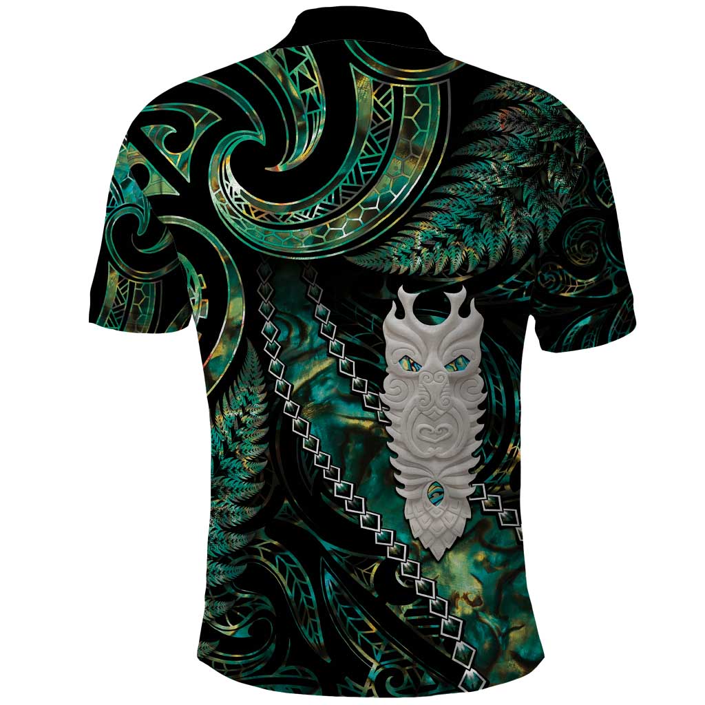 New Zealand Aotearoa Polo Shirt Maori Tane Te Waiora Paua Shell Glitter Green LT05 - Polynesian Pride