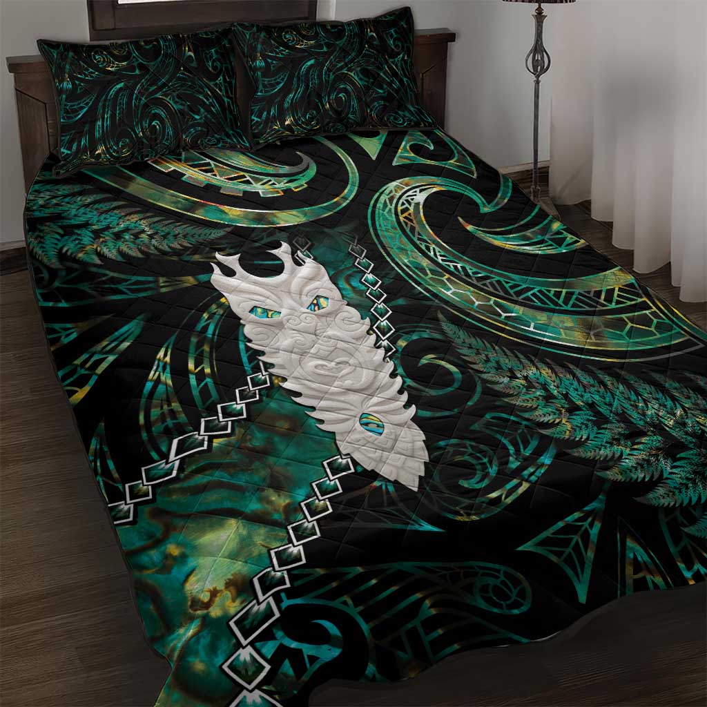 New Zealand Aotearoa Quilt Bed Set Maori Tane Te Waiora Paua Shell Glitter Green LT05 Green - Polynesian Pride