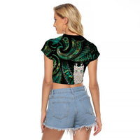 New Zealand Aotearoa Raglan Cropped T Shirt Maori Tane Te Waiora Paua Shell Glitter Green LT05 - Polynesian Pride