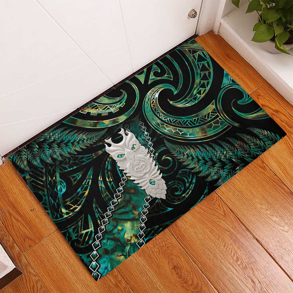 New Zealand Aotearoa Rubber Doormat Maori Tane Te Waiora Paua Shell Glitter Green