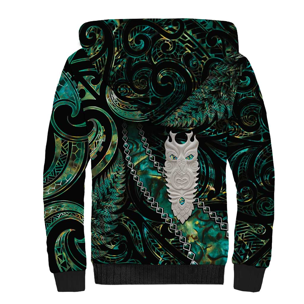 New Zealand Aotearoa Sherpa Hoodie Maori Tane Te Waiora Paua Shell Glitter Green LT05 - Polynesian Pride