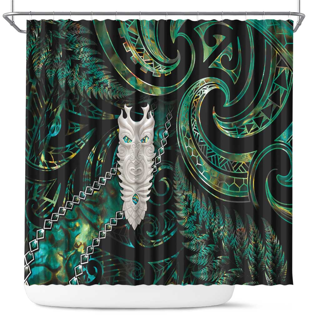 New Zealand Aotearoa Shower Curtain Maori Tane Te Waiora Paua Shell Glitter Green LT05 Green - Polynesian Pride
