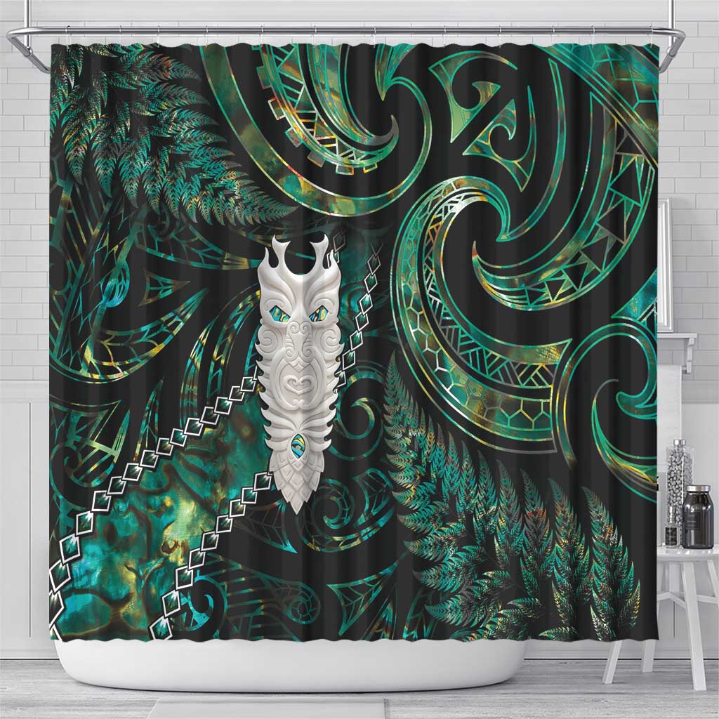 New Zealand Aotearoa Shower Curtain Maori Tane Te Waiora Paua Shell Glitter Green LT05 - Polynesian Pride