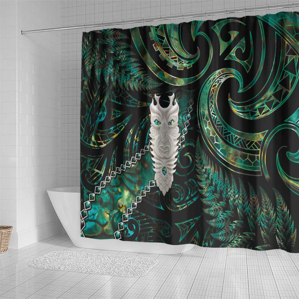 New Zealand Aotearoa Shower Curtain Maori Tane Te Waiora Paua Shell Glitter Green LT05 - Polynesian Pride