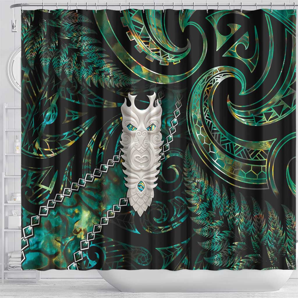 New Zealand Aotearoa Shower Curtain Maori Tane Te Waiora Paua Shell Glitter Green LT05 - Polynesian Pride