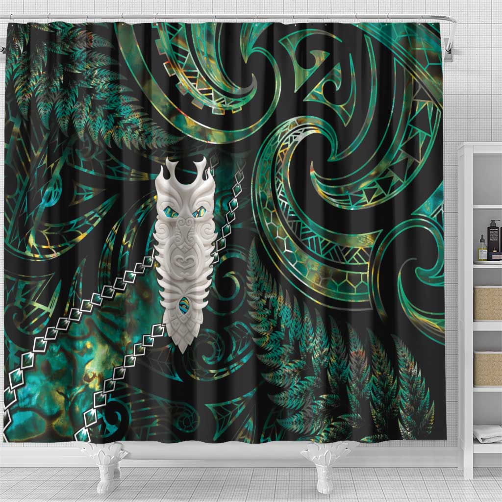 New Zealand Aotearoa Shower Curtain Maori Tane Te Waiora Paua Shell Glitter Green LT05 - Polynesian Pride