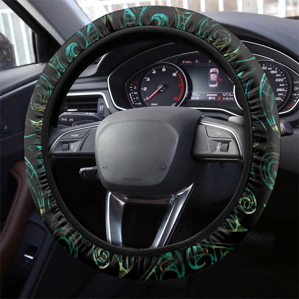 New Zealand Aotearoa Steering Wheel Cover Maori Tane Te Waiora Paua Shell Glitter Green LT05 - Polynesian Pride
