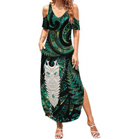 New Zealand Aotearoa Summer Maxi Dress Maori Tane Te Waiora Paua Shell Glitter Green LT05 Women Green - Polynesian Pride