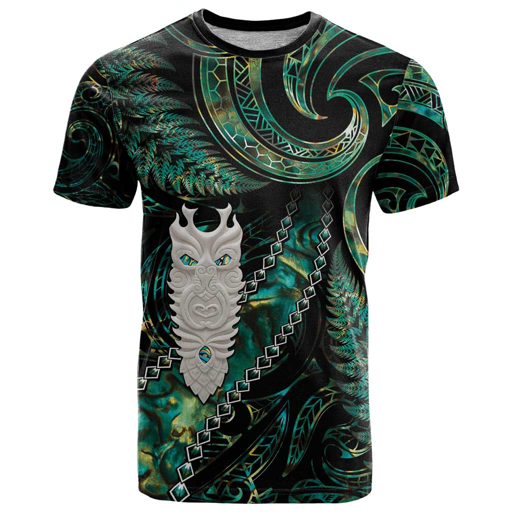 New Zealand Aotearoa T Shirt Maori Tane Te Waiora Paua Shell Glitter Green LT05 Green - Polynesian Pride