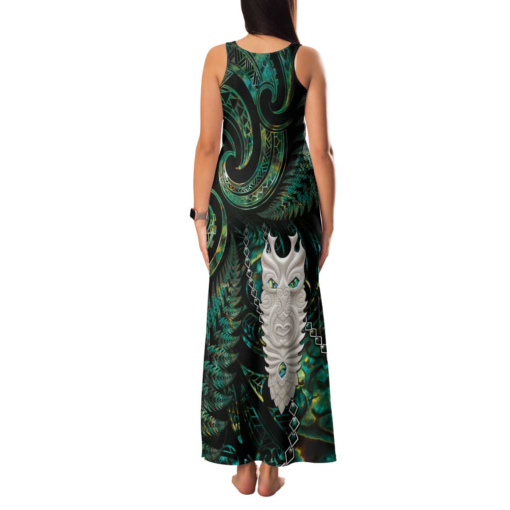 New Zealand Aotearoa Tank Maxi Dress Maori Tane Te Waiora Paua Shell Glitter Green LT05 - Polynesian Pride