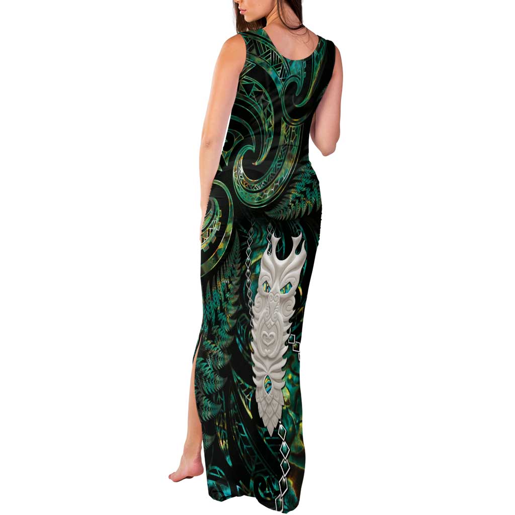 New Zealand Aotearoa Tank Maxi Dress Maori Tane Te Waiora Paua Shell Glitter Green LT05 - Polynesian Pride