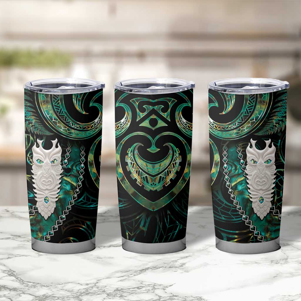 New Zealand Aotearoa Tumbler Cup Maori Tane Te Waiora Paua Shell Glitter Green LT05 - Polynesian Pride