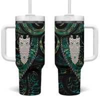 New Zealand Aotearoa Tumbler With Handle Maori Tane Te Waiora Paua Shell Glitter Green LT05 One Size: 40 oz Green - Polynesian Pride