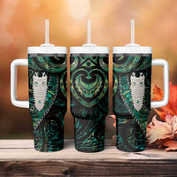 New Zealand Aotearoa Tumbler With Handle Maori Tane Te Waiora Paua Shell Glitter Green LT05 - Polynesian Pride