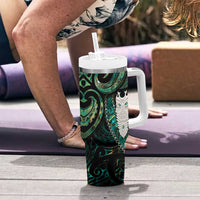 New Zealand Aotearoa Tumbler With Handle Maori Tane Te Waiora Paua Shell Glitter Green LT05 - Polynesian Pride