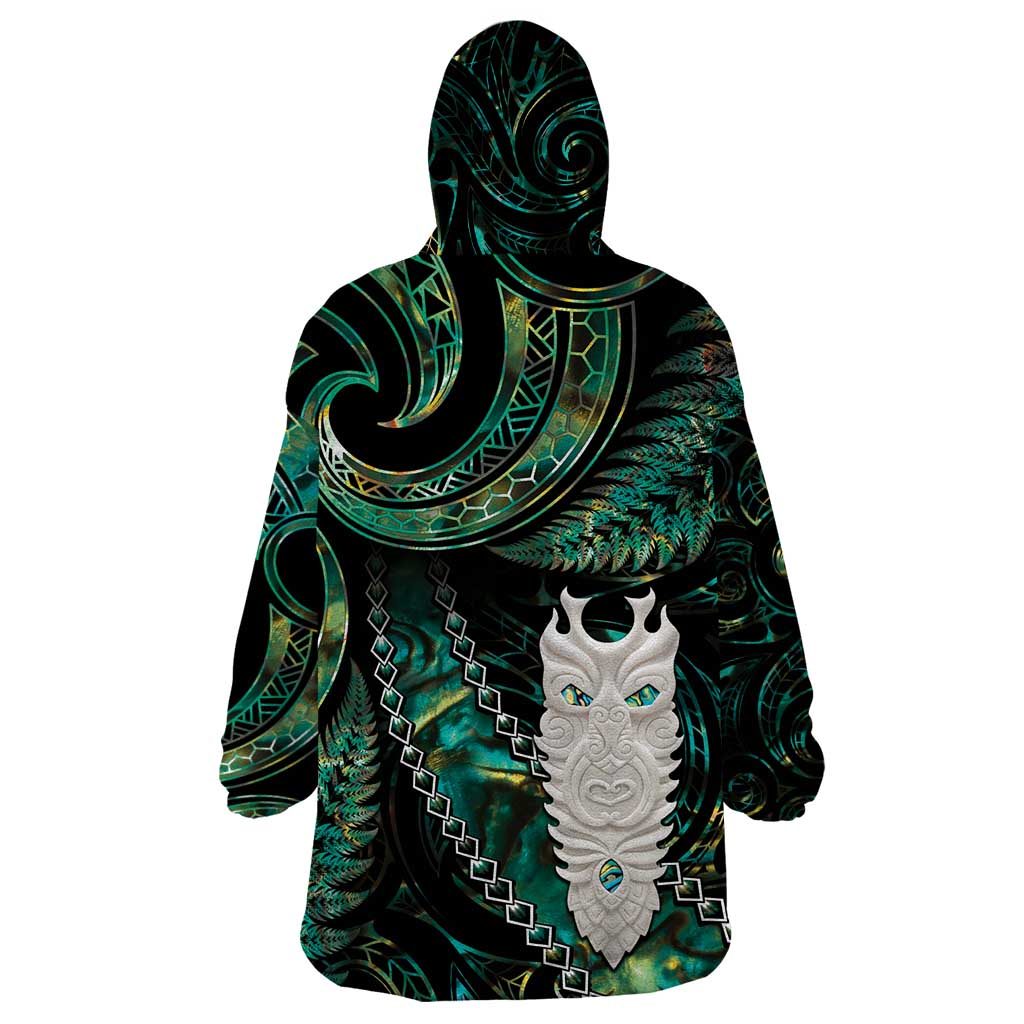 New Zealand Aotearoa Wearable Blanket Hoodie Maori Tane Te Waiora Paua Shell Glitter Green LT05 - Polynesian Pride