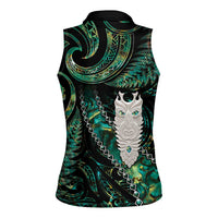 New Zealand Aotearoa Women Sleeveless Polo Shirt Maori Tane Te Waiora Paua Shell Glitter Green LT05 - Polynesian Pride