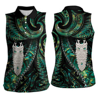 New Zealand Aotearoa Women Sleeveless Polo Shirt Maori Tane Te Waiora Paua Shell Glitter Green LT05 - Polynesian Pride