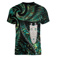 New Zealand Aotearoa Women V-Neck T-Shirt Maori Tane Te Waiora Paua Shell Glitter Green LT05 - Polynesian Pride