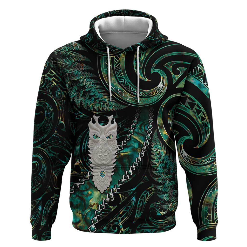 New Zealand Aotearoa Zip Hoodie Maori Tane Te Waiora Paua Shell Glitter Green LT05 Pullover Hoodie Green - Polynesian Pride