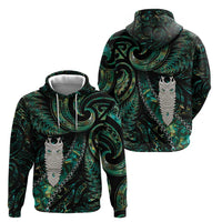 New Zealand Aotearoa Zip Hoodie Maori Tane Te Waiora Paua Shell Glitter Green LT05 - Polynesian Pride