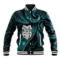 New Zealand Aotearoa Baseball Jacket Maori Wheku Paua Shell Glitter Turquoise LT05 Unisex Turquoise - Polynesian Pride