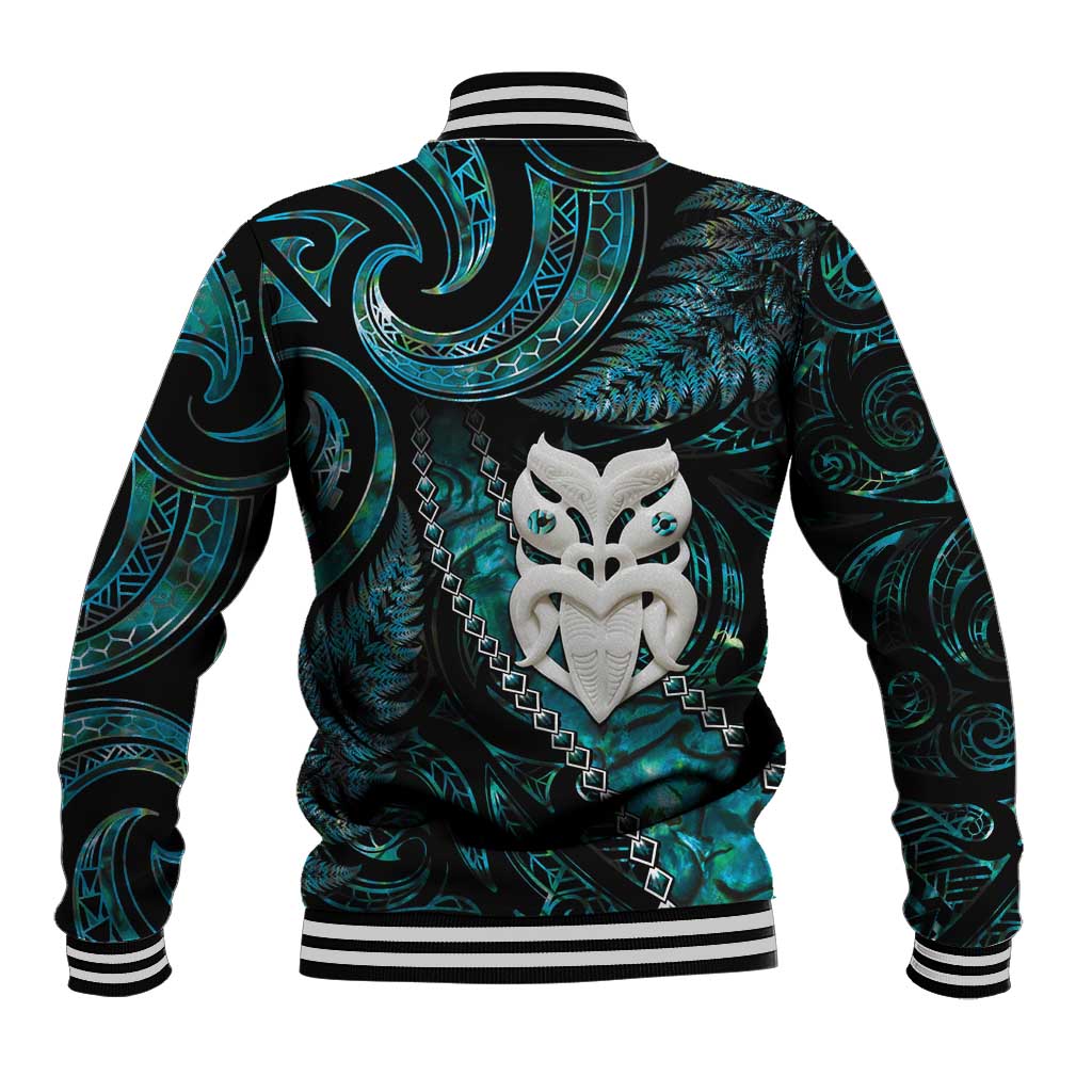 New Zealand Aotearoa Baseball Jacket Maori Wheku Paua Shell Glitter Turquoise LT05 - Polynesian Pride