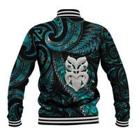 New Zealand Aotearoa Baseball Jacket Maori Wheku Paua Shell Glitter Turquoise LT05 - Polynesian Pride