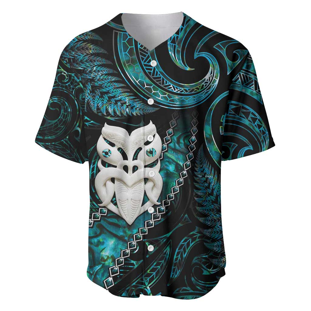 New Zealand Aotearoa Baseball Jersey Maori Wheku Paua Shell Glitter Turquoise LT05 Turquoise - Polynesian Pride