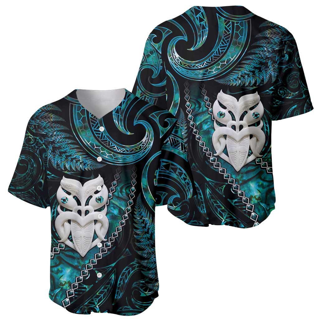 New Zealand Aotearoa Baseball Jersey Maori Wheku Paua Shell Glitter Turquoise LT05 - Polynesian Pride