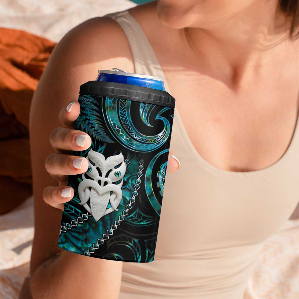 New Zealand Aotearoa 4 in 1 Can Cooler Tumbler Maori Wheku Paua Shell Glitter Turquoise LT05 - Polynesian Pride