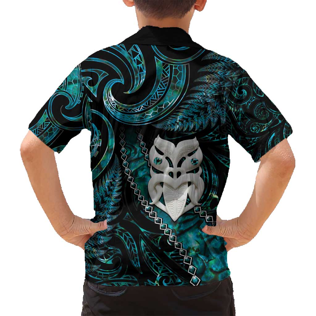 New Zealand Aotearoa Family Matching Long Sleeve Bodycon Dress and Hawaiian Shirt Maori Wheku Paua Shell Glitter Turquoise LT05 - Polynesian Pride