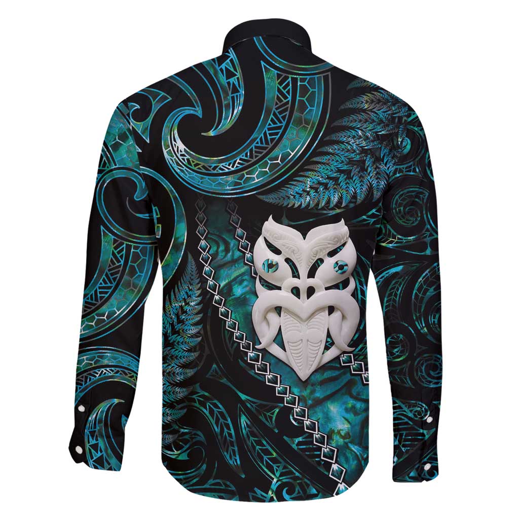 New Zealand Aotearoa Family Matching Long Sleeve Bodycon Dress and Hawaiian Shirt Maori Wheku Paua Shell Glitter Turquoise LT05 - Polynesian Pride