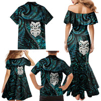 New Zealand Aotearoa Family Matching Mermaid Dress and Hawaiian Shirt Maori Wheku Paua Shell Glitter Turquoise LT05 - Polynesian Pride