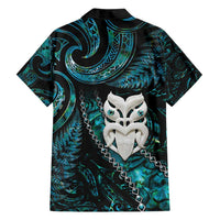 New Zealand Aotearoa Family Matching Off Shoulder Maxi Dress and Hawaiian Shirt Maori Wheku Paua Shell Glitter Turquoise LT05 - Polynesian Pride