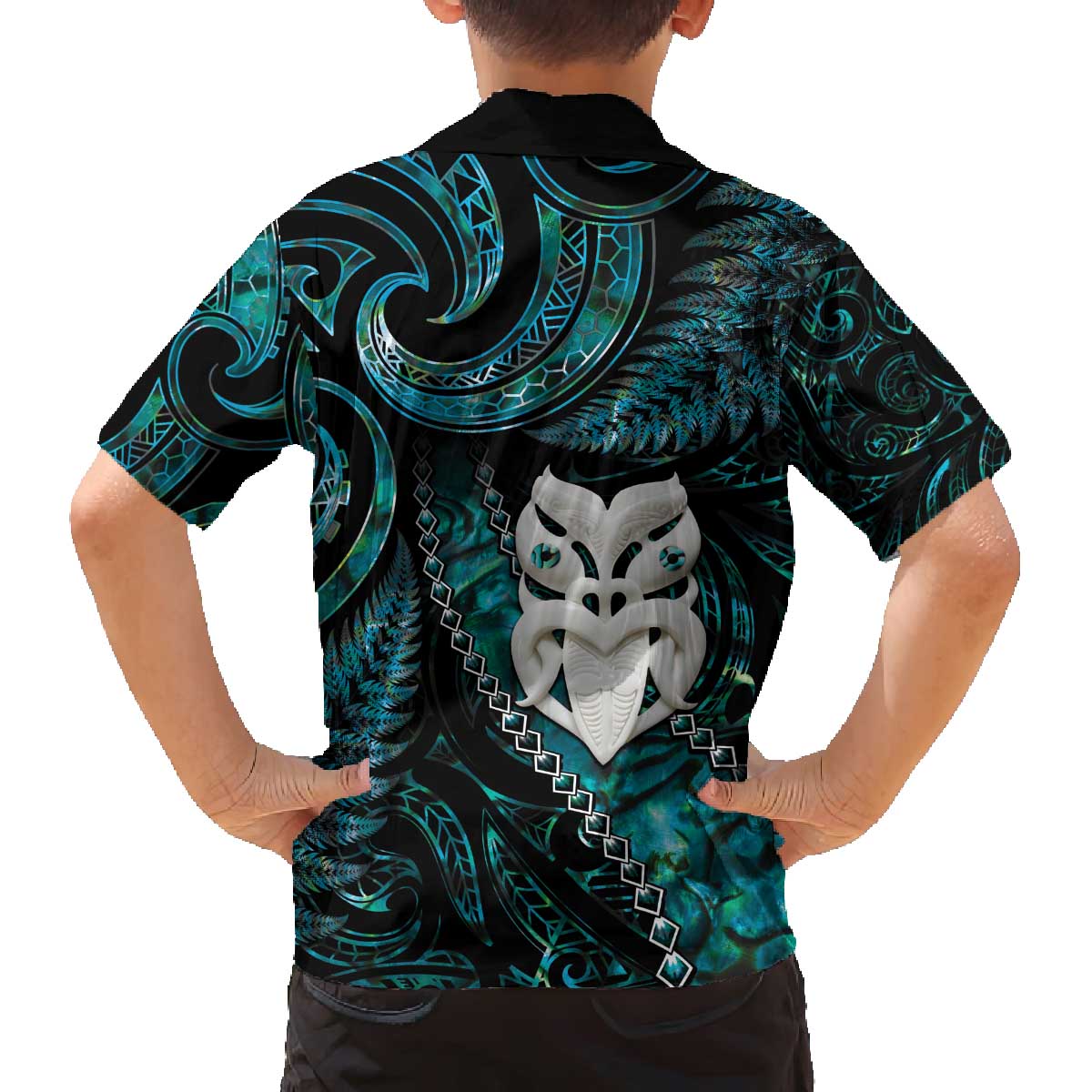 New Zealand Aotearoa Family Matching Puletasi and Hawaiian Shirt Maori Wheku Paua Shell Glitter Turquoise LT05 - Polynesian Pride
