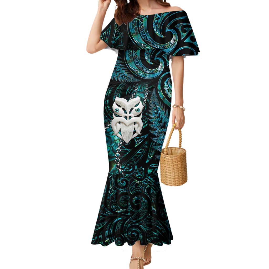 New Zealand Aotearoa Mermaid Dress Maori Wheku Paua Shell Glitter Turquoise LT05 Women Turquoise - Polynesian Pride