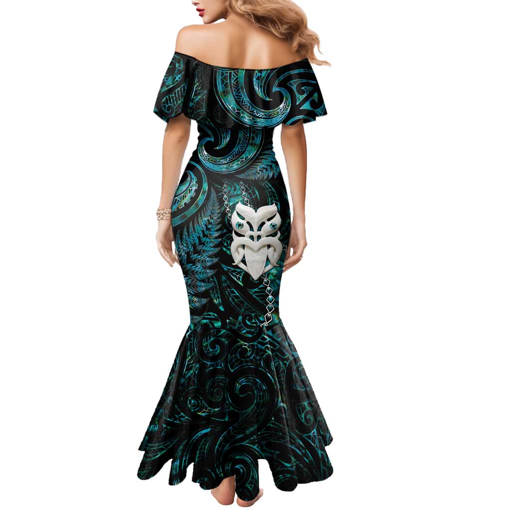 New Zealand Aotearoa Mermaid Dress Maori Wheku Paua Shell Glitter Turquoise LT05 - Polynesian Pride